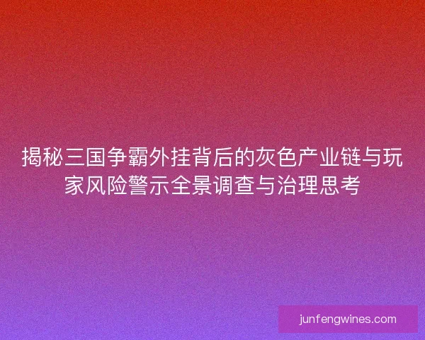 揭秘三国争霸外挂背后的灰色产业链与玩家风险警示全景调查与治理思考